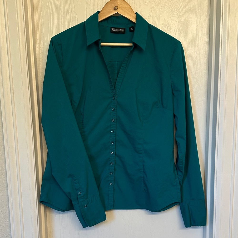 New York & Company Teal Button-Up Blouse